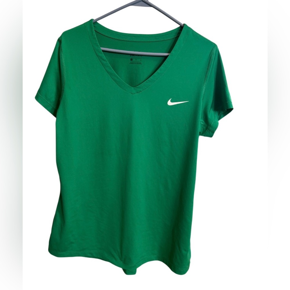 Nike Green V-Neck Short Sleeve Tee with White Swoosh